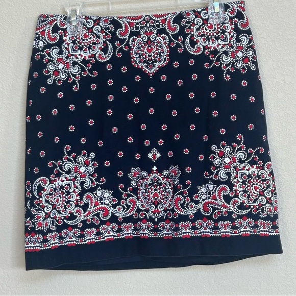Talbots Women’s Size 8P Navy Red White Bandana Print Cotton Blend Lined Skirt - Picture 1 of 5